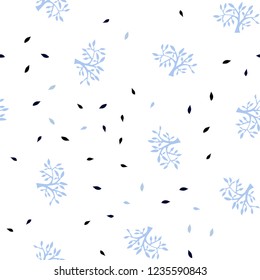 Dark BLUE vector seamless doodle layout with leaves, branches. An elegant bright illustration with leaves and branches. Pattern for trendy fabric, wallpapers.