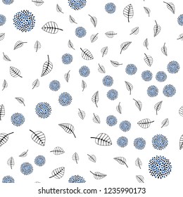 Dark BLUE vector seamless doodle background with leaves, flowers. Illustration with doodles on abstract template. Pattern for design of window blinds, curtains.