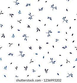 Dark BLUE vector seamless doodle template with leaves. Decorative illustration with doodles on abstract template. Pattern for design of fabric, wallpapers.