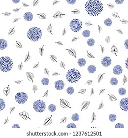 Dark BLUE vector seamless doodle texture with leaves, flowers. Modern abstract illustration with leaves and flowers. Pattern for design of window blinds, curtains.