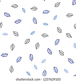 Dark BLUE vector seamless doodle texture with leaves. Decorative illustration with doodles on abstract template. Template for business cards, websites.