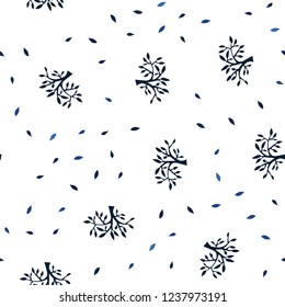 Dark BLUE vector seamless doodle layout with leaves, branches. Modern abstract illustration with leaves and branches. Texture for window blinds, curtains.