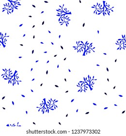 Dark BLUE vector seamless doodle texture with leaves, branches. Modern abstract illustration with leaves and branches. Pattern for design of fabric, wallpapers.