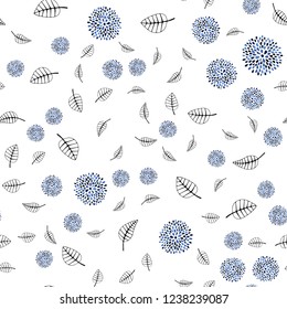 Dark BLUE vector seamless doodle layout with leaves, flowers. Colorful illustration in doodle style with leaves, flowers. Design for textile, fabric, wallpapers.