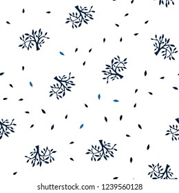 Dark BLUE vector seamless doodle template with leaves, branches. An elegant bright illustration with leaves and branches. Design for textile, fabric, wallpapers.