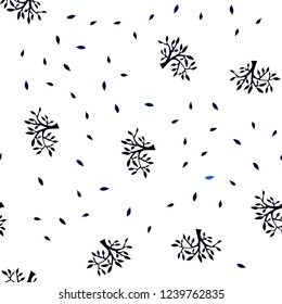 Dark BLUE vector seamless doodle backdrop with leaves, branches. Sketchy doodles on white background. Pattern for trendy fabric, wallpapers.