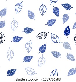 Dark BLUE vector seamless doodle pattern with leaves. Decorative illustration with doodles on abstract template. Pattern for trendy fabric, wallpapers.