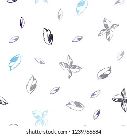 Dark BLUE vector seamless doodle pattern with leaves. Sketchy doodles with leaves on blurred background. Template for business cards, websites.