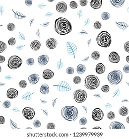 Dark BLUE vector seamless doodle pattern with leaves and flowers. Creative illustration in blurred style with leaves, flowers. Design for textile, fabric, wallpapers.