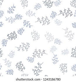 Dark BLUE vector seamless doodle background with branches. Shining colored illustration with leaves and branches. Design for textile, fabric, wallpapers.