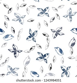 Dark BLUE vector seamless doodle pattern with leaves. Decorative illustration with doodles on abstract template. Pattern for trendy fabric, wallpapers.