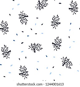 Dark BLUE vector seamless doodle backdrop with leaves, branches. Modern abstract illustration with leaves and branches. Design for textile, fabric, wallpapers.