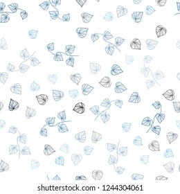 Dark BLUE vector seamless doodle background with leaves. Sketchy doodles with leaves on blurred background. Pattern for trendy fabric, wallpapers.