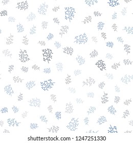 Dark BLUE vector seamless doodle layout with leaves, branches. Brand new colored illustration with leaves and branches. Template for business cards, websites.