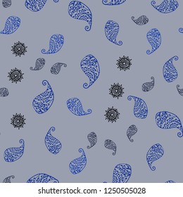 Dark BLUE vector seamless doodle pattern with leaves and flowers. Modern abstract illustration with leaves and flowers. Completely new template for your design.