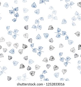 Dark BLUE vector seamless doodle background with leaves. Doodle illustration of leaves in Origami style with gradient. Pattern for design of fabric, wallpapers.