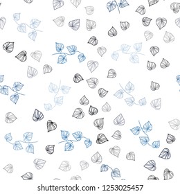 Dark BLUE vector seamless doodle pattern with leaves. Shining colored illustration with leaves in doodle style. Pattern for trendy fabric, wallpapers.