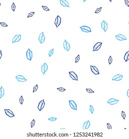 Dark BLUE vector seamless doodle pattern with leaves. Creative illustration in blurred style with leaves. Texture for window blinds, curtains.