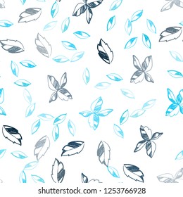 Dark BLUE vector seamless doodle backdrop with leaves. Brand new colored illustration in blurry style with leaves. Design for textile, fabric, wallpapers.