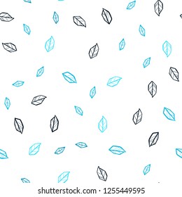 Dark BLUE vector seamless doodle background with leaves. Shining colored illustration with leaves in doodle style. Design for textile, fabric, wallpapers.
