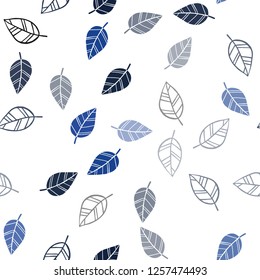 Dark BLUE vector seamless doodle backdrop with leaves. A vague abstract illustration with leaves in doodles style. Pattern for design of window blinds, curtains.
