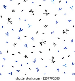 Dark BLUE vector seamless doodle texture with leaves. Sketchy doodles with leaves on blurred background. Design for textile, fabric, wallpapers.