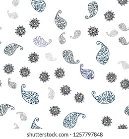 Dark BLUE vector seamless doodle texture with leaves and flowers. Glitter abstract illustration with leaves and flowers. Pattern for trendy fabric, wallpapers.