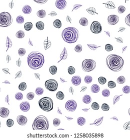 Dark BLUE vector seamless doodle texture with leaves and flowers. Shining colored illustration with leaves and flowers. Design for textile, fabric, wallpapers.