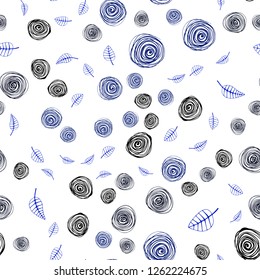 Dark BLUE vector seamless doodle background with leaves and flowers. Glitter abstract illustration with leaves and flowers. Template for business cards, websites.