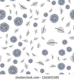 Dark BLUE vector seamless doodle template with leaves, flowers. Colorful doodles on white background. Trendy design for wallpaper, fabric makers.