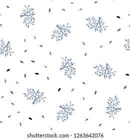 Dark BLUE vector seamless doodle backdrop with leaves, branches. Decorative design in Indian style on white background. Pattern for trendy fabric, wallpapers.