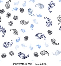 Dark BLUE vector seamless doodle texture with leaves and flowers. Modern abstract illustration with leaves and flowers. Design for wallpaper, fabric makers.