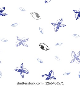 Dark BLUE vector seamless doodle pattern with leaves. A vague abstract illustration with leaves in doodles style. Trendy design for wallpaper, fabric makers.