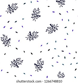 Dark BLUE vector seamless doodle backdrop with leaves, branches. Colorful abstract illustration with leaves in doodle style. Pattern for trendy fabric, wallpapers.
