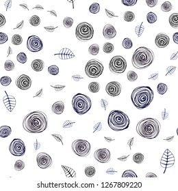 Dark BLUE vector seamless doodle backdrop with leaves and flowers. Decorative design in Indian style on white background. Template for business cards, websites.