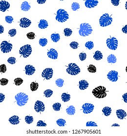 Dark BLUE vector seamless doodle pattern with leaves. An elegant bright illustration with leaves in Natural style. Template for business cards, websites.