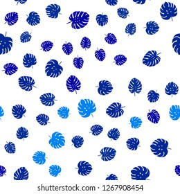 Dark BLUE vector seamless doodle texture with leaves. Creative illustration in blurred style with leaves. Texture for window blinds, curtains.