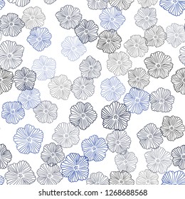 Dark BLUE vector seamless doodle texture with flowers. Sketchy doodle flowers on white background. Pattern for design of fabric, wallpapers.
