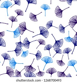 Dark BLUE vector seamless doodle background with leaves. Glitter abstract illustration with doodles and leaves. Pattern for design of fabric, wallpapers.