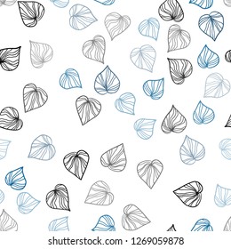 Dark BLUE vector seamless doodle background with leaves. An elegant bright illustration with leaves in Natural style. Pattern for design of window blinds, curtains.