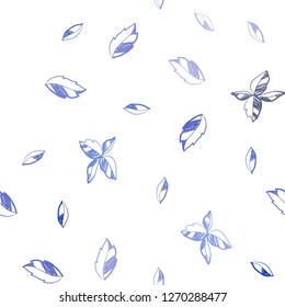 Dark BLUE vector seamless doodle template with leaves. Colorful abstract illustration with leaves in doodle style. Pattern for trendy fabric, wallpapers.