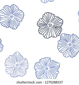 Dark BLUE vector seamless doodle pattern with flowers. Creative illustration in blurred style with flowers. Pattern for design of fabric, wallpapers.