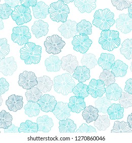 Dark BLUE vector seamless doodle backdrop with flowers. Flowers with gradient on white background. Design for textile, fabric, wallpapers.