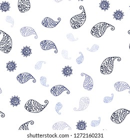Dark BLUE vector seamless doodle pattern with leaves and flowers. Modern abstract illustration with leaves and flowers. Texture for window blinds, curtains.