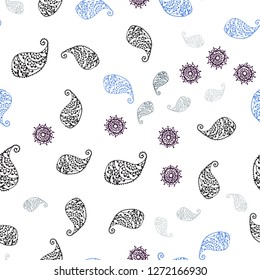 Dark BLUE vector seamless doodle pattern with leaves and flowers. Brand new colored illustration with leaves and flowers. Design for textile, fabric, wallpapers.