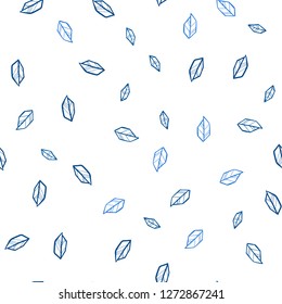 Dark BLUE vector seamless doodle template with leaves. Sketchy doodles with leaves on blurred background. Texture for window blinds, curtains.