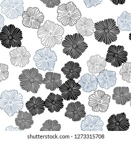 Dark BLUE vector seamless doodle texture with flowers. Doodle illustration of flowers in Origami style. Design for textile, fabric, wallpapers.