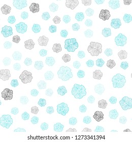 Dark BLUE vector seamless doodle template with flowers. Flowers in natural style on white background. Design for textile, fabric, wallpapers.