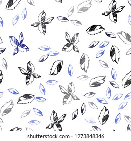 Dark BLUE vector seamless doodle layout with leaves. An elegant bright illustration with leaves in Natural style. Pattern for design of fabric, wallpapers.