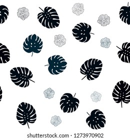 Dark BLUE vector seamless doodle background with flowers, leaves. Abstract illustration with leaves, flowers in doodles style. Template for business cards, websites.